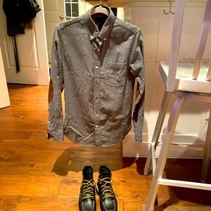 Jcrew Brushed Gray flannel shirt with suede elbow patches